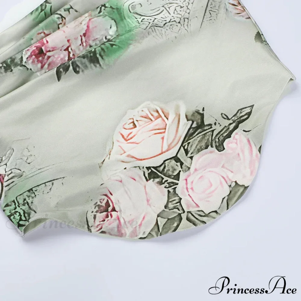 Summer Rose printed Cultivate One's Morality Fashion Suits Condole Belt Vest Tall Waist Sexy Open Fork Skirt Floral Dress - Image 6