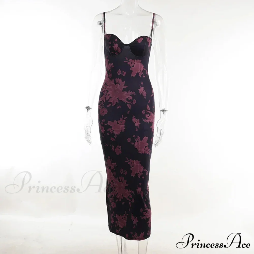Spaghetti Strap Print Prom Mesh Wedding Guest Evening Party Floral Dress - Image 8