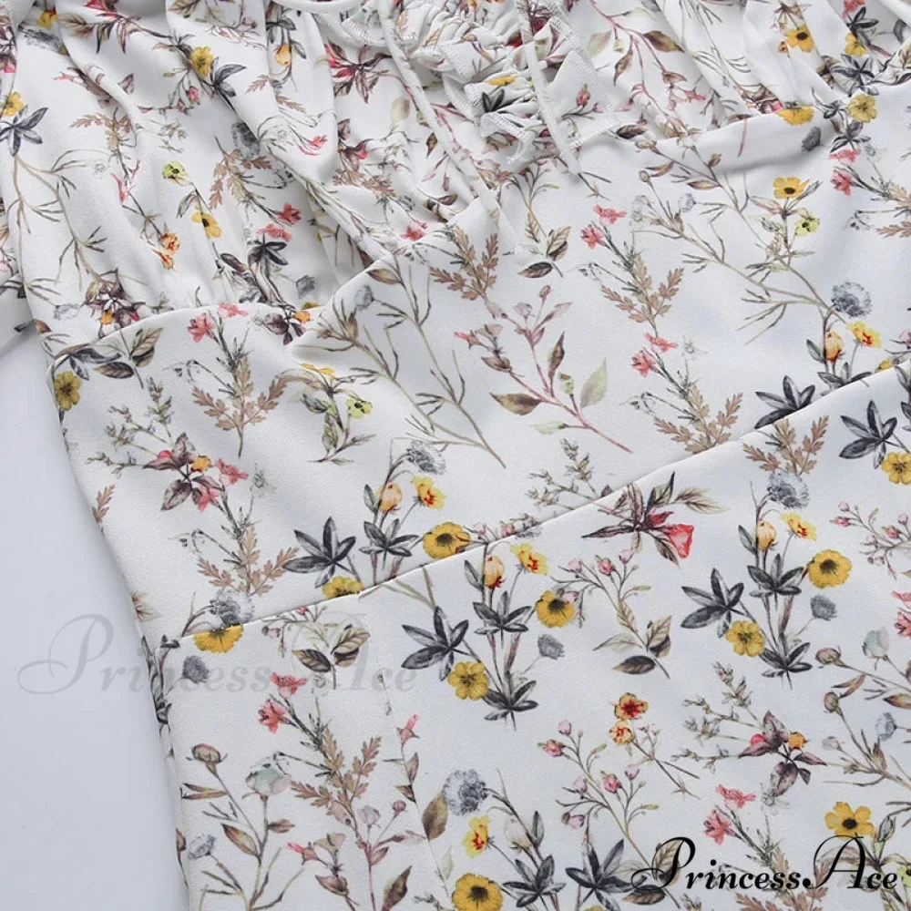 Off Shoulder Flower Print High Split Elegant Long Backless Bodycon Summer Floral Dress - Image 6
