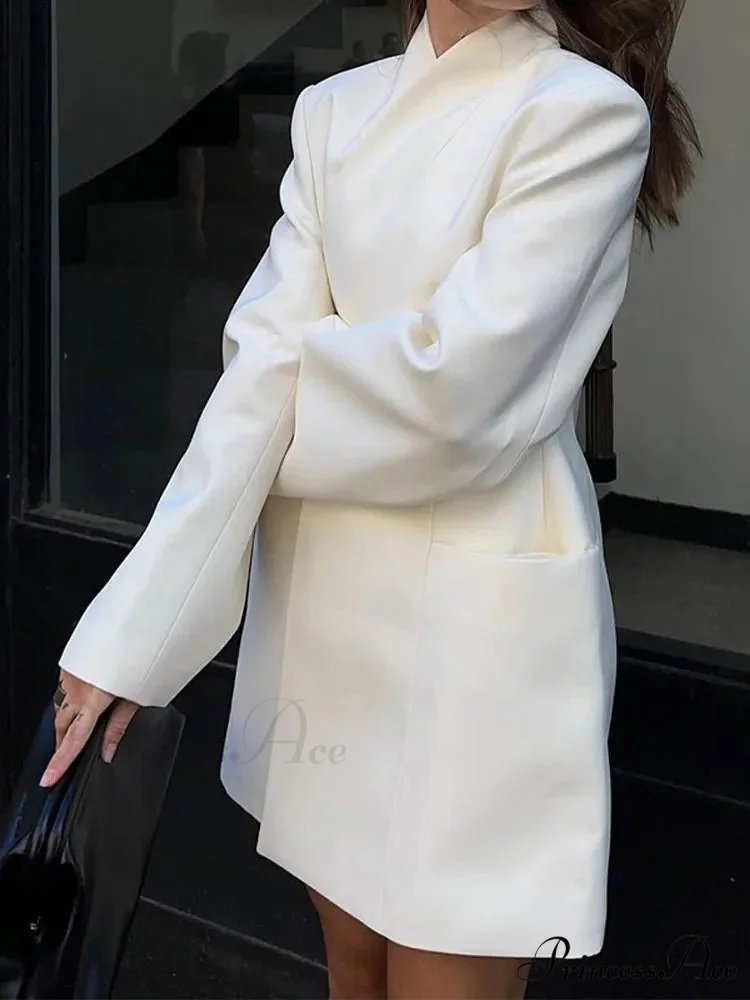 Fashion Solid Stand Collar Loose Long Shoulder Pads Full Sleeves Chic Stylish Coat - Image 5