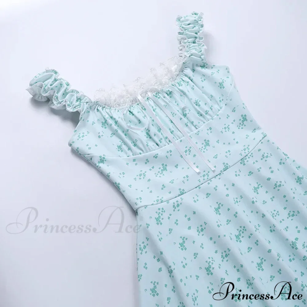 Coquette Y2K PrintPatchwork Lace Trim Vintage Square Neck T-shirts Floral Dress - Image 5