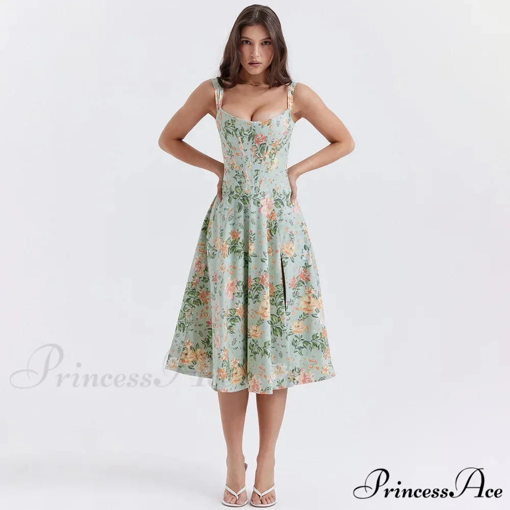 Suninheart Summer Lace Up Print Elegant Casual Party Holiday Floral Dress - Image 2