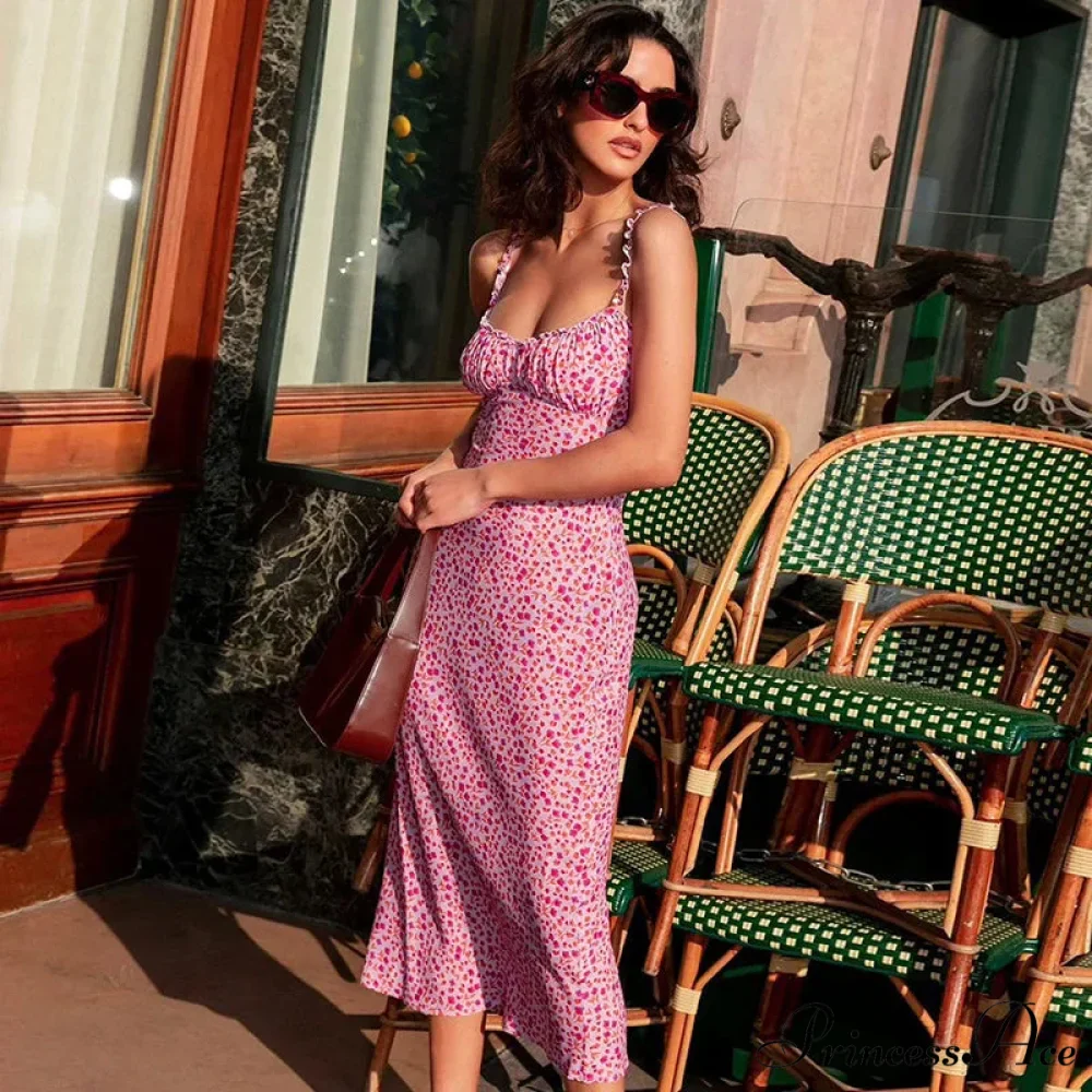 Suspender Split Mini 2024 Summer New Spaghetti Strap Floral Dress - Image 2