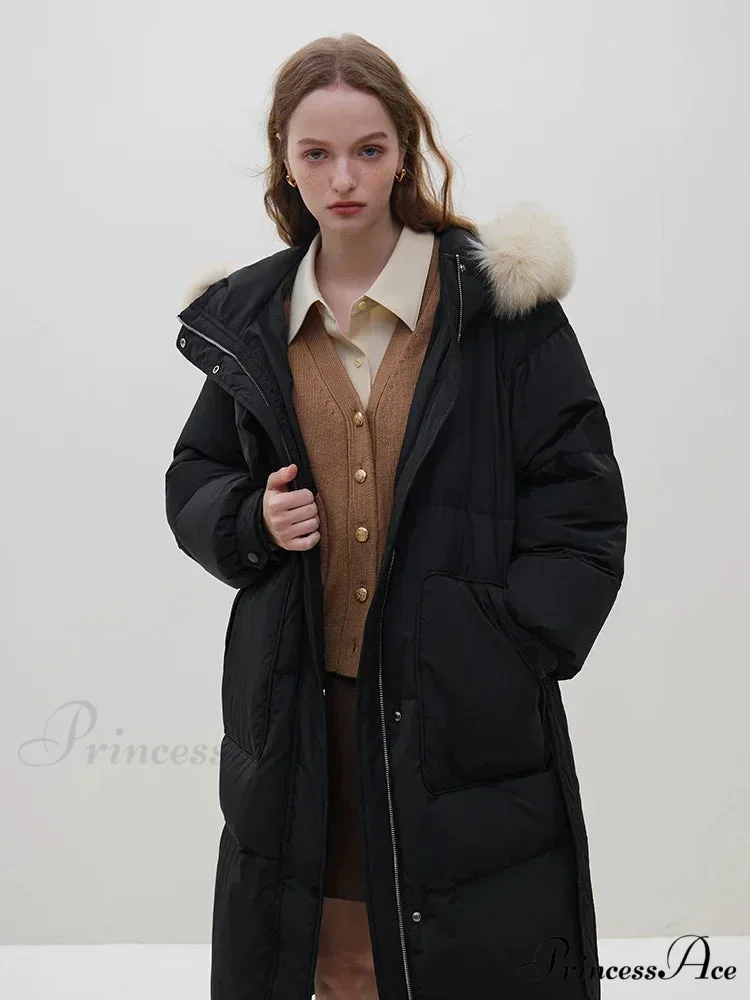 Detachable Fox Fur Collar Windbreaker Down Winter Warm Stylish Elegant Cozy Coat - Image 2