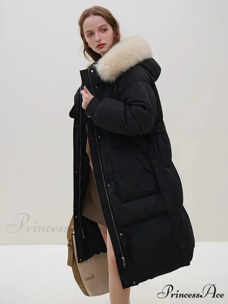 Detachable Fox Fur Collar Windbreaker Down Winter Warm Stylish Elegant Cozy Coat - Image 3