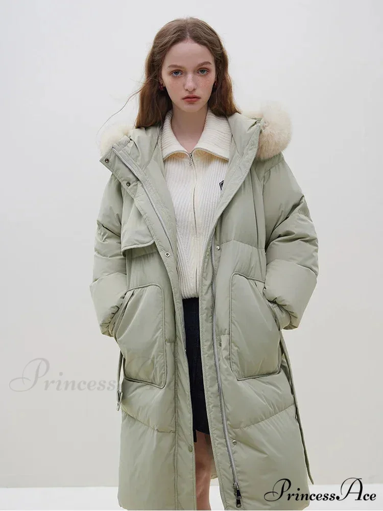 Detachable Fox Fur Collar Windbreaker Down Winter Warm Stylish Elegant Cozy Coat - Image 4