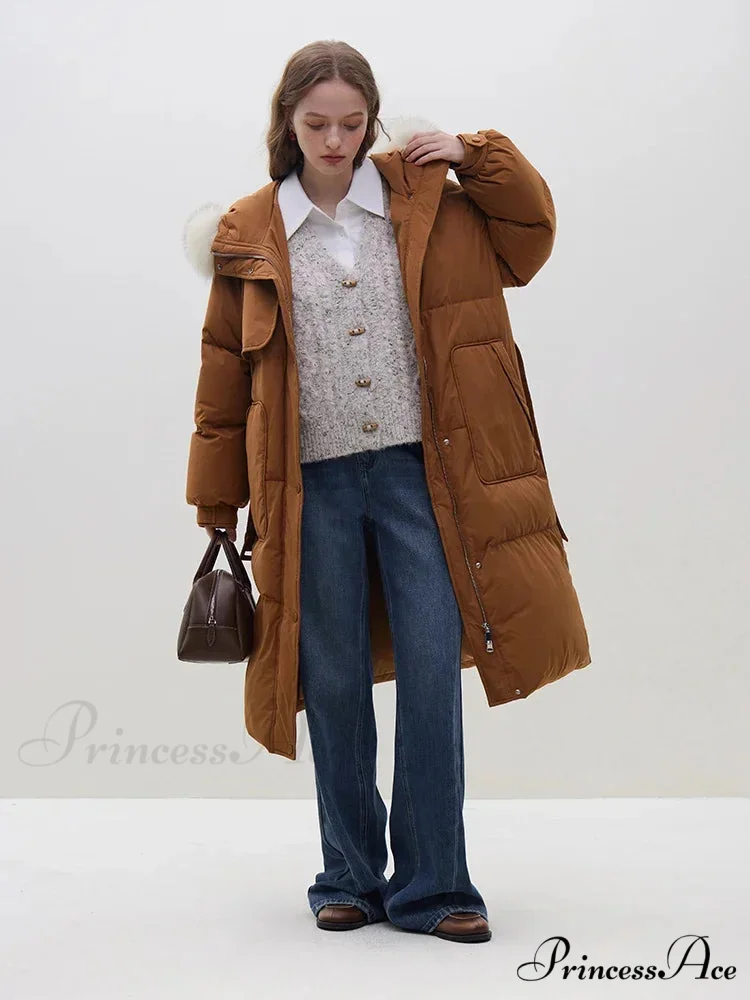Detachable Fox Fur Collar Windbreaker Down Winter Warm Stylish Elegant Cozy Coat - Image 5