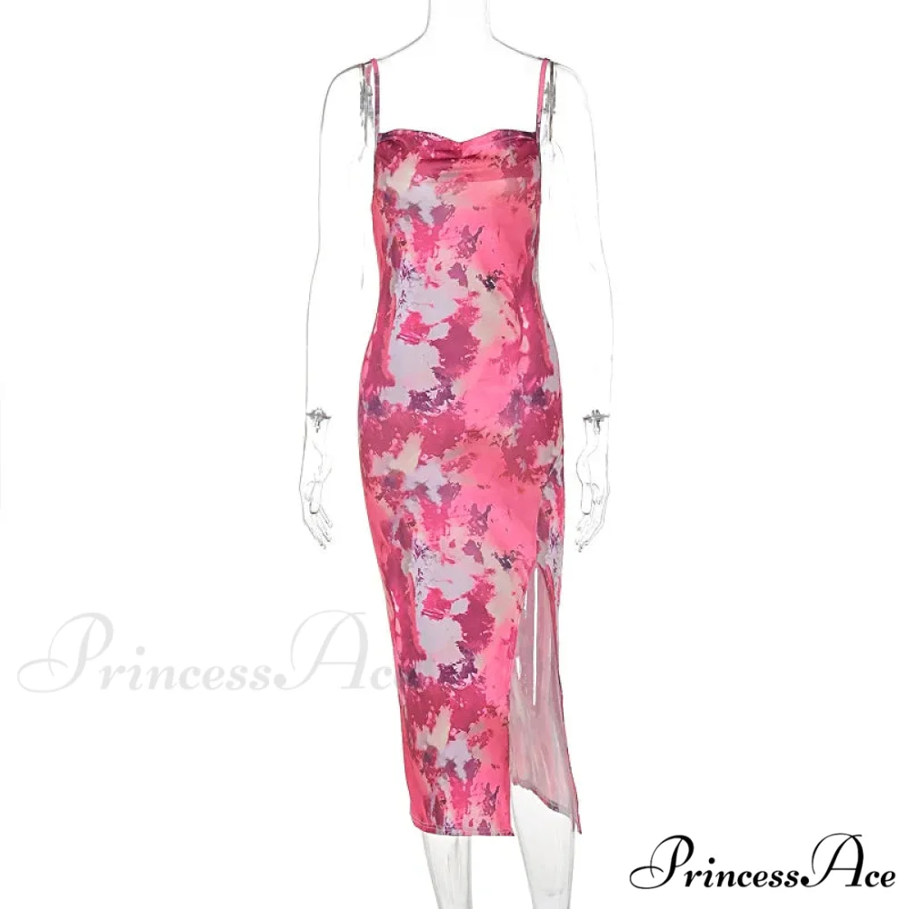 2024 Summer New Split Sexy SlimWomen's Halter Trending Clothing Korean Reviews Floral Dress - Image 7
