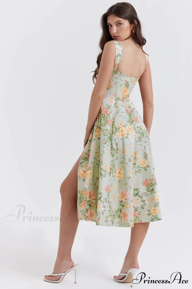 2024 Slip Spring and Summer Thin Ribbon Split Long es for Women Floral Dress - Image 3