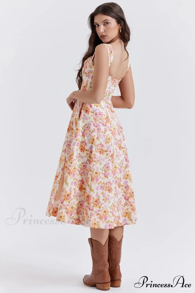 2024 Slip Spring and Summer Thin Ribbon Split Long es for Women Floral Dress - Image 4