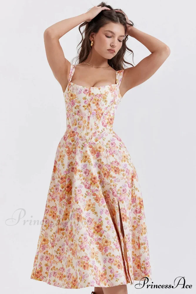 2024 Slip Spring and Summer Thin Ribbon Split Long es for Women Floral Dress - Image 6