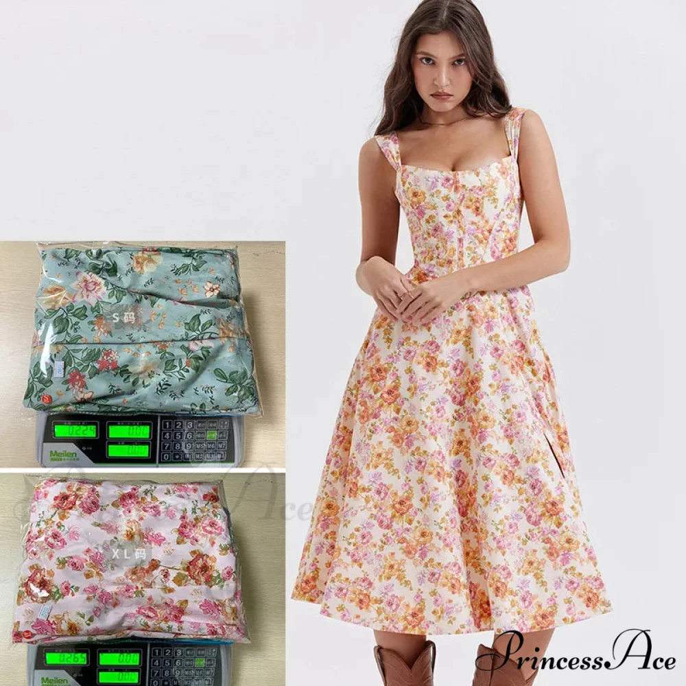 2024 Slip Spring and Summer Thin Ribbon Split Long es for Women Floral Dress - Image 7