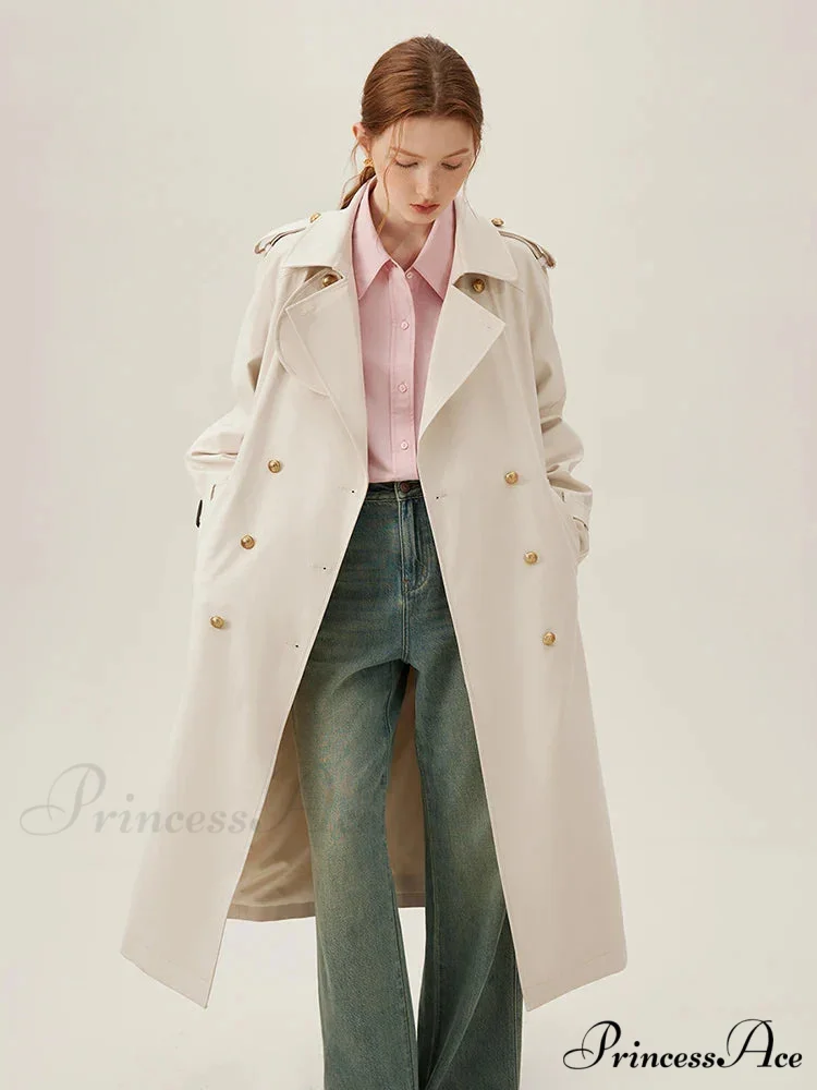 Turn-down Collar Double Breasted Office Lady Long Light Khaki Spring New Elegant Chic Coat - Image 2
