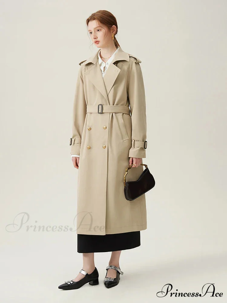 Turn-down Collar Double Breasted Office Lady Long Light Khaki Spring New Elegant Chic Coat - Image 3
