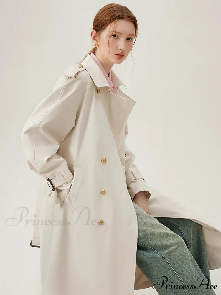 Turn-down Collar Double Breasted Office Lady Long Light Khaki Spring New Elegant Chic Coat - Image 4