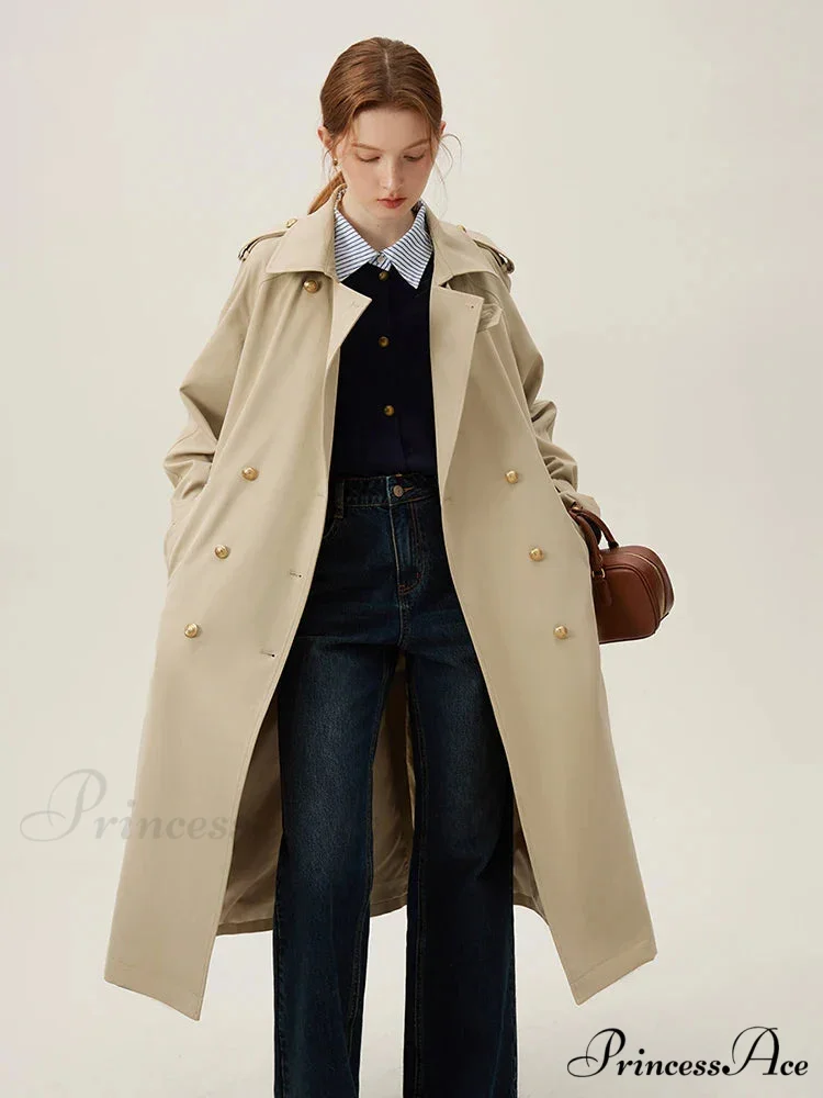 Turn-down Collar Double Breasted Office Lady Long Light Khaki Spring New Elegant Chic Coat - Image 5