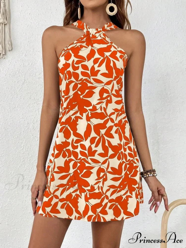 Spring/2024 New Print Halter Off-the-Shoulder Denim Dress Floral Dress - Image 3