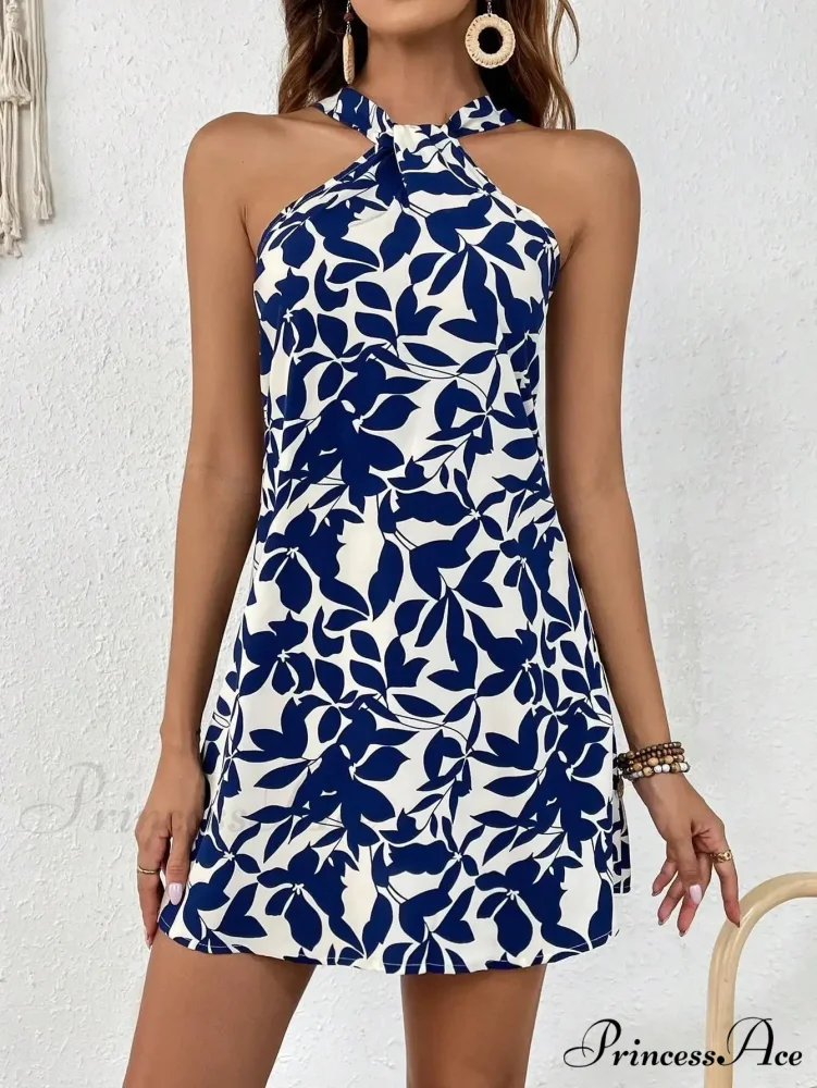 Spring/2024 New Print Halter Off-the-Shoulder Denim Dress Floral Dress - Image 7