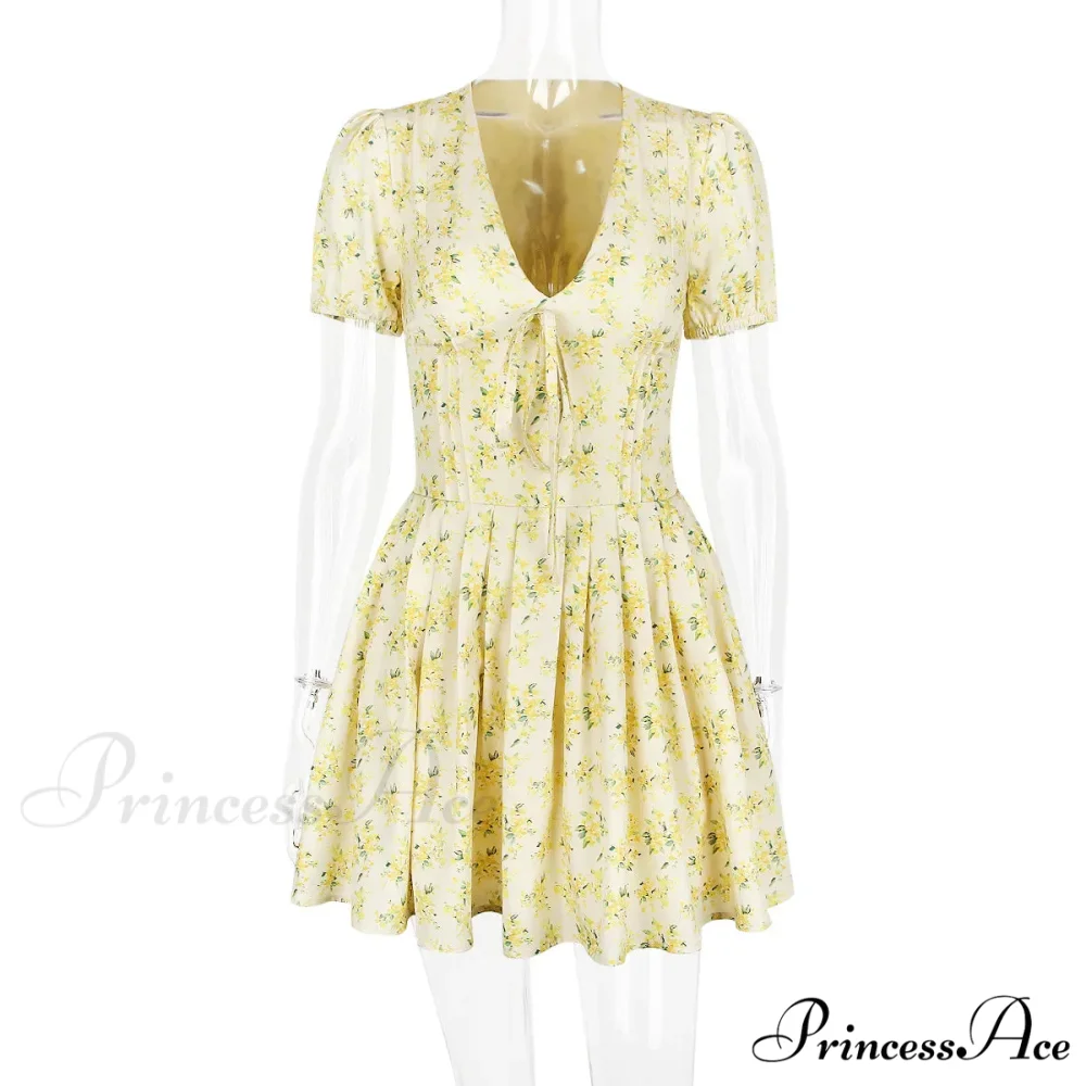 Deep V Short Sleeve Mini Women's Lined Fashion Ball Gown Club Party OutFit Summer Floral Dress - Image 7