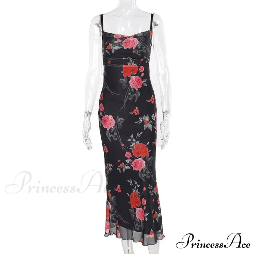 Retro Summer SlimSleeveless Backless Long es Female Party Temperament Woman Floral Dress - Image 6