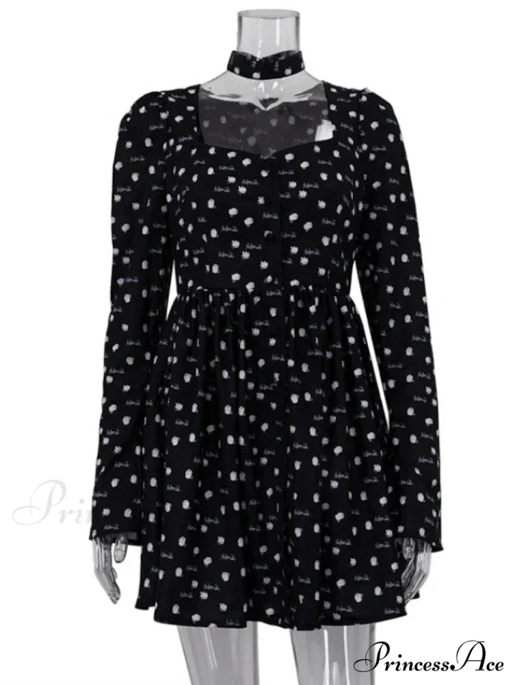 Folds Print 2024 Summer Casual Long Sleeve France Retro Femme Street Elegant Female Floral Dress - Image 5