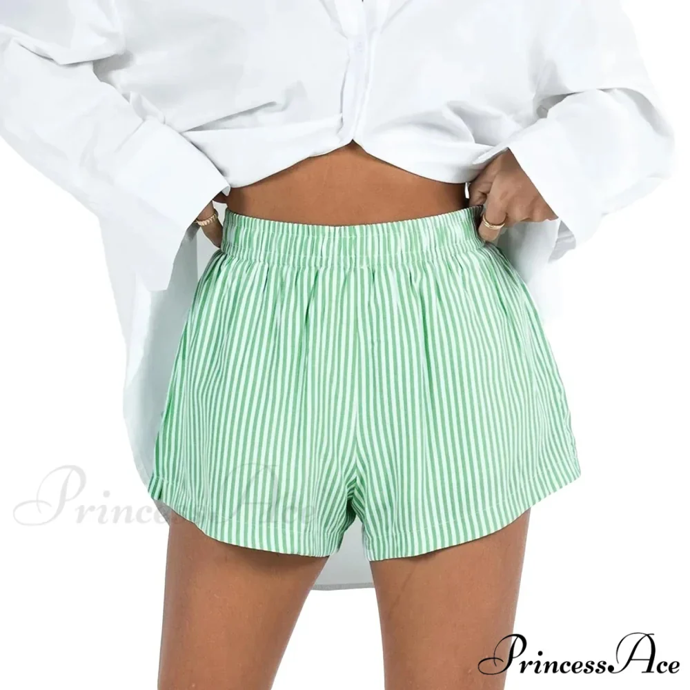 Women Gingham Boxer Striped Elastic High Waist Pajama Plaid Printed Button Lounge Short - Image 8