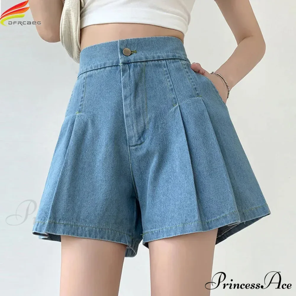 Summer Size Denim High Elastic Waist Pleated Mini Large Size Short - Image 3
