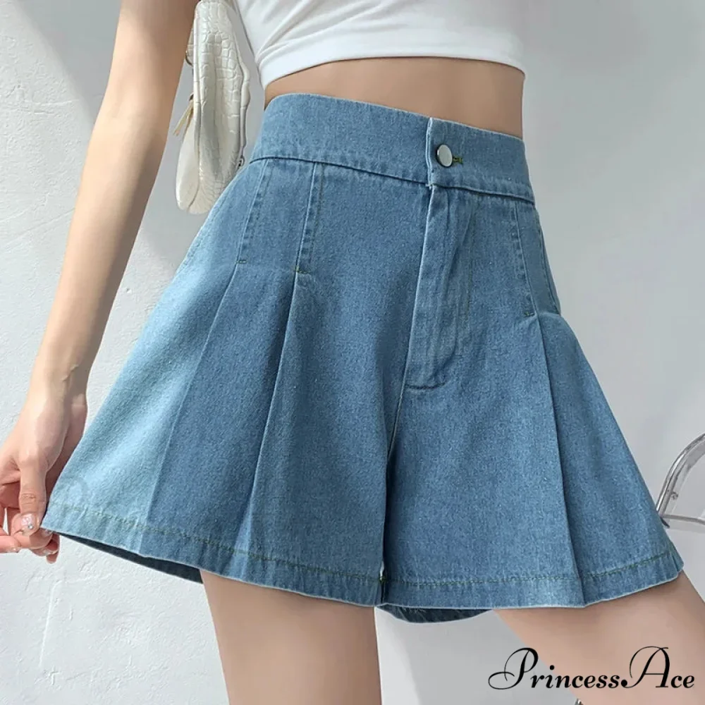 Summer Size Denim High Elastic Waist Pleated Mini Large Size Short - Image 4