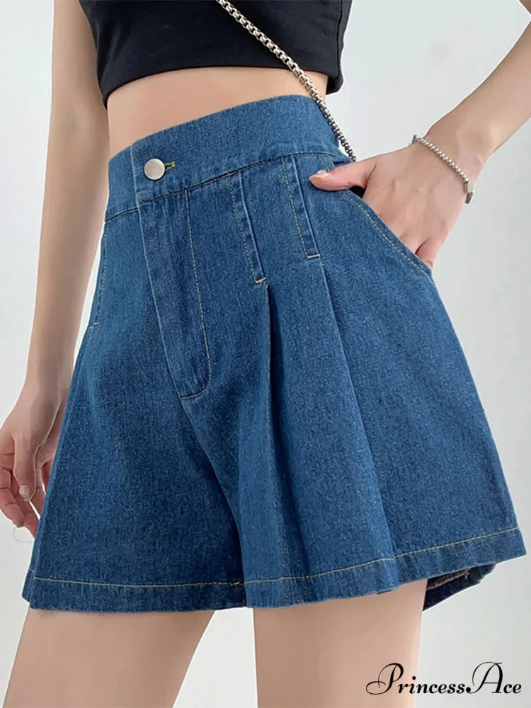 Summer Size Denim High Elastic Waist Pleated Mini Large Size Short - Image 5
