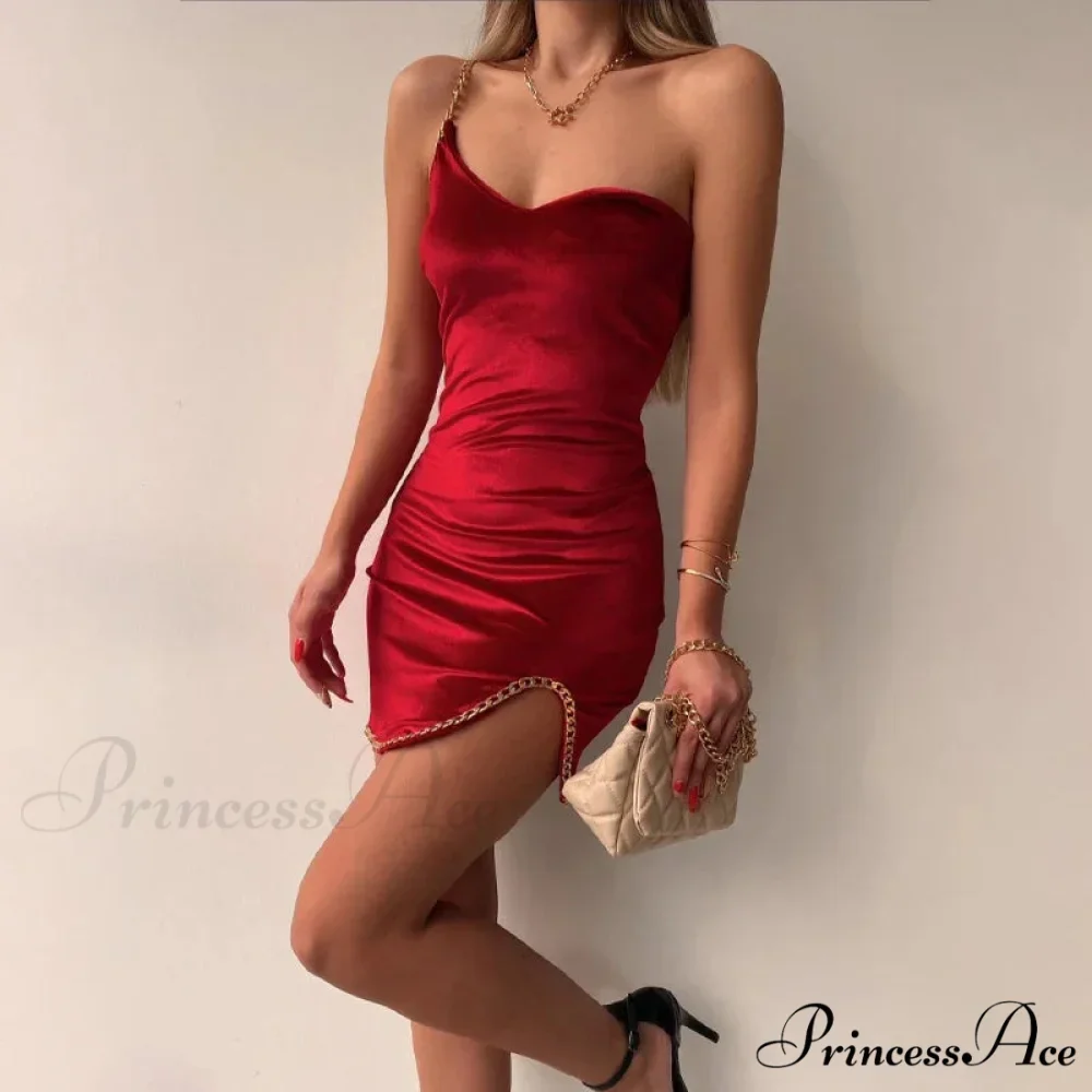 Stylish Sexy Elegant Summer One Shoulder Open Backless Party Mini Bodycon Dress - Image 2