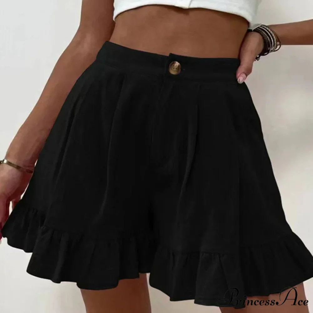 Summer Loose Fitting Wide Leg A Line Ruffle Trim Cotton Linen Texture Soft Wear Short - Image 3