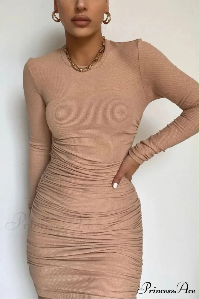 Fashionable Autumn Winter Sexy Elegant Solid Long Sleeve Mini Bodycon Dress - Image 7