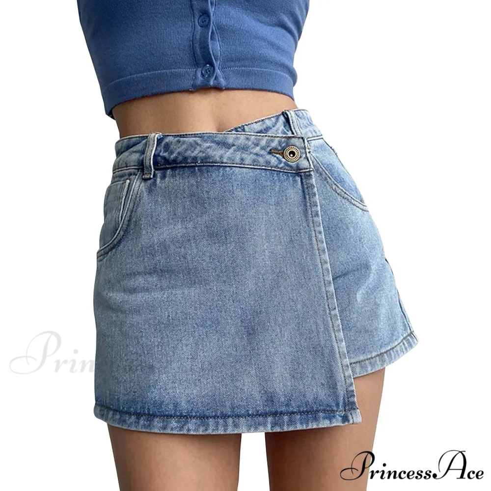 Waist A Line Denim With Light Wash Two Piece Design Chic Slimming Short - Image 3