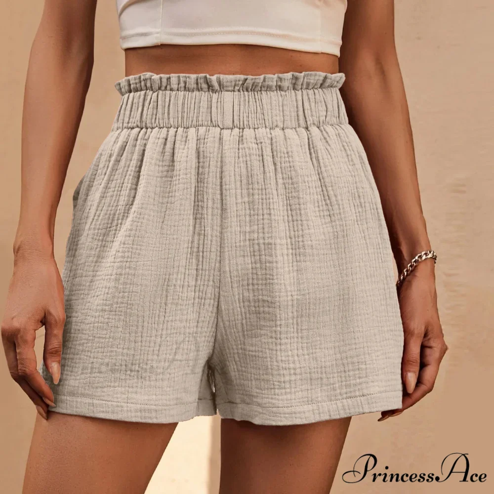 Cotton Double Layered Pleats Hem Straight Leg High Waist Sports Short - Image 3