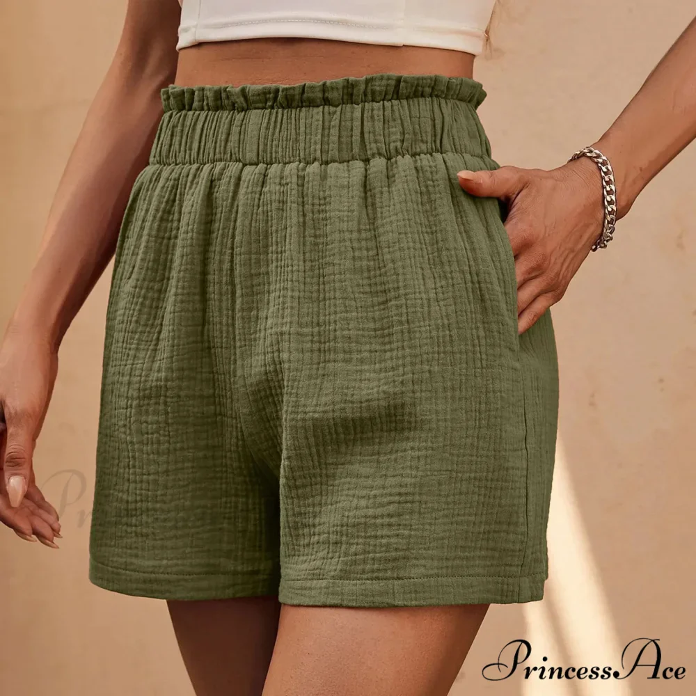 Cotton Double Layered Pleats Hem Straight Leg High Waist Sports Short - Image 4