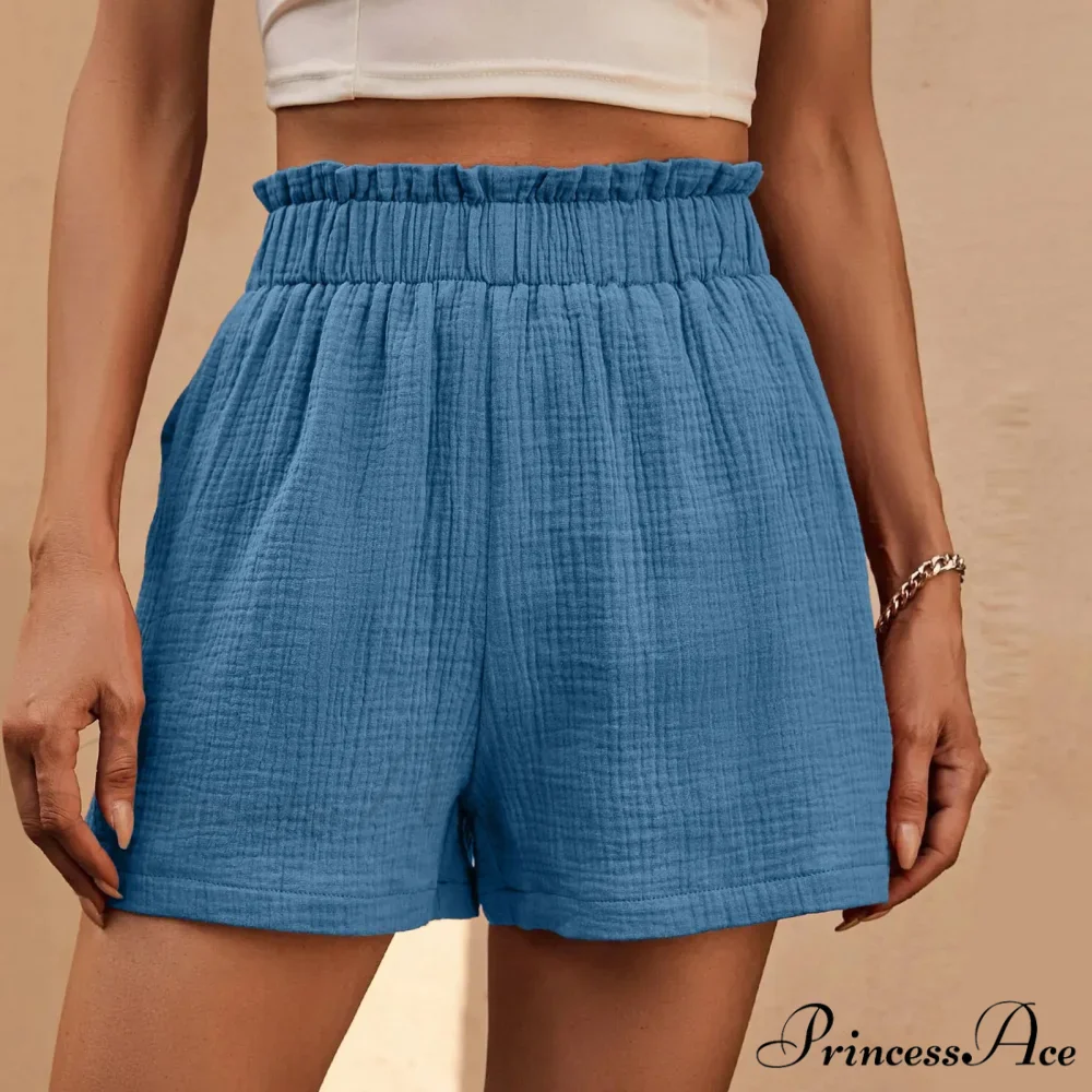 Cotton Double Layered Pleats Hem Straight Leg High Waist Sports Short - Image 7
