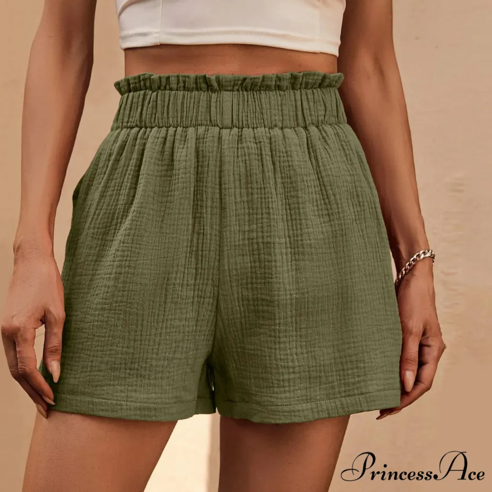 Cotton Double Layered Pleats Hem Straight Leg High Waist Sports Short - Image 8