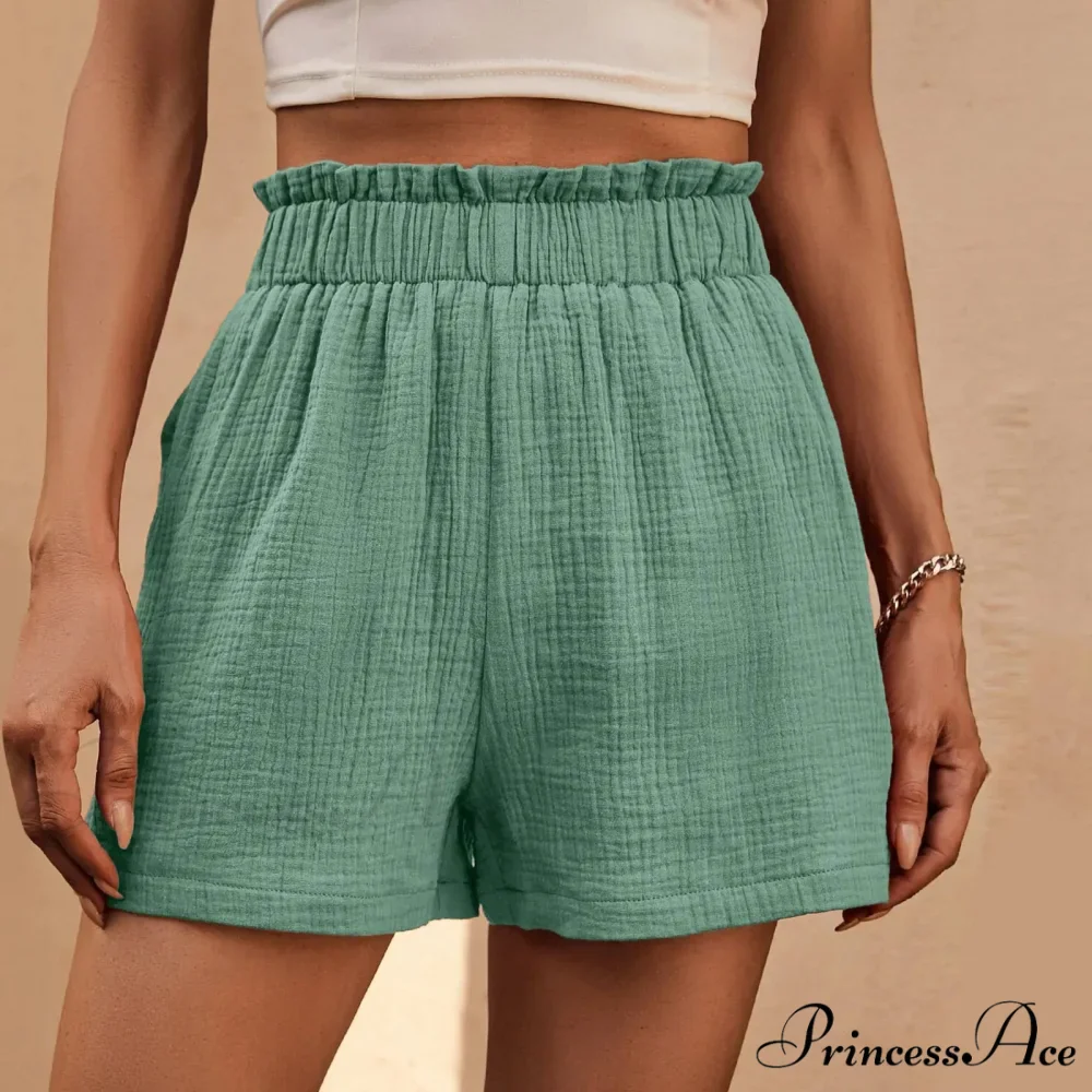 Cotton Double Layered Pleats Hem Straight Leg High Waist Sports Short - Image 9