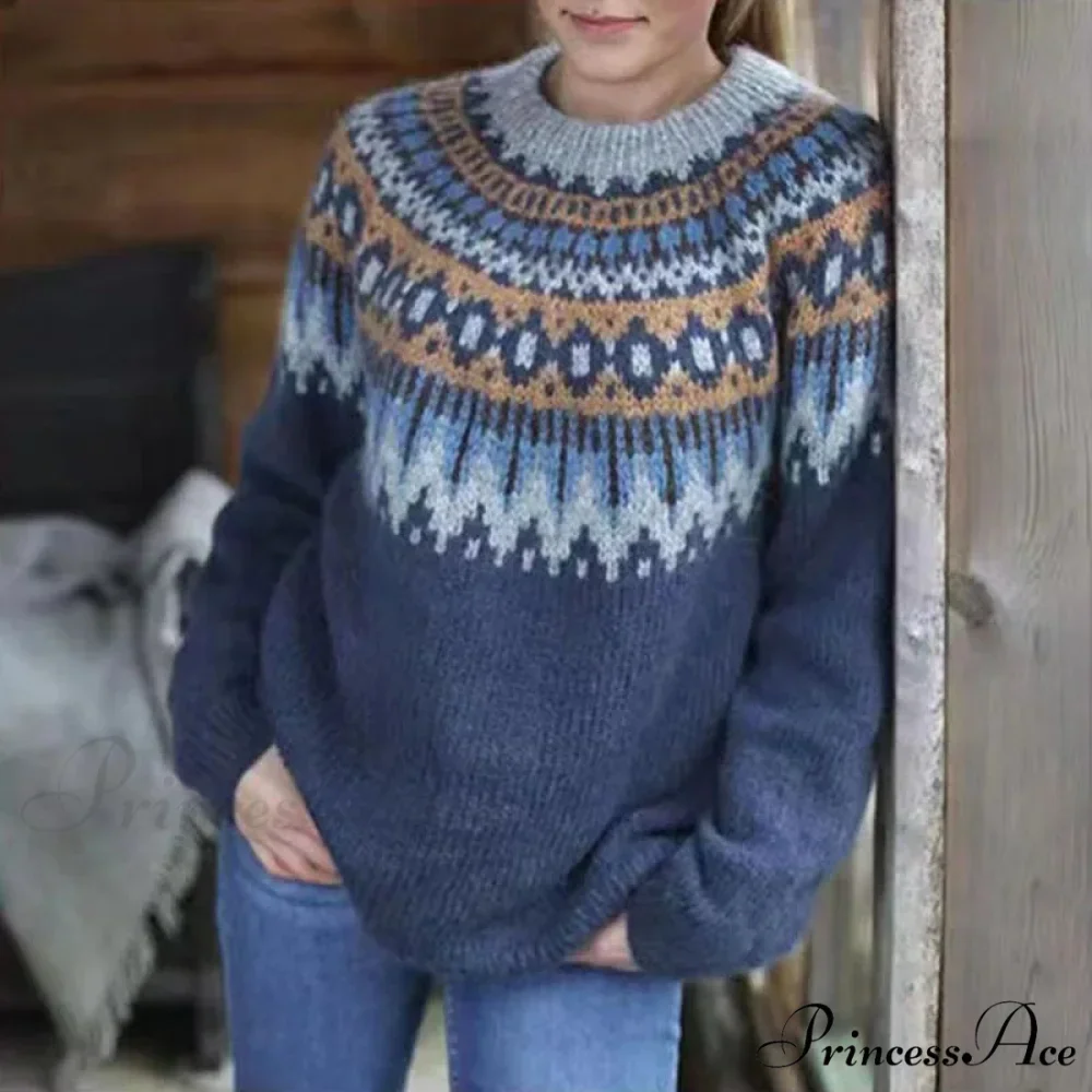 Round Neck Casual Cozy Comfortable Loose Long Sleeve Stylish Autumnal Sweater - Image 4