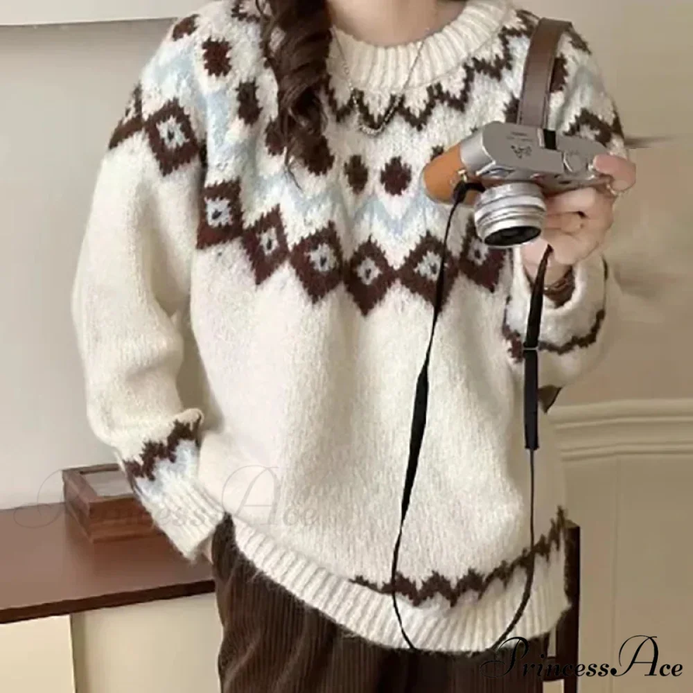 Round Neck Casual Cozy Comfortable Loose Long Sleeve Stylish Autumnal Sweater - Image 7