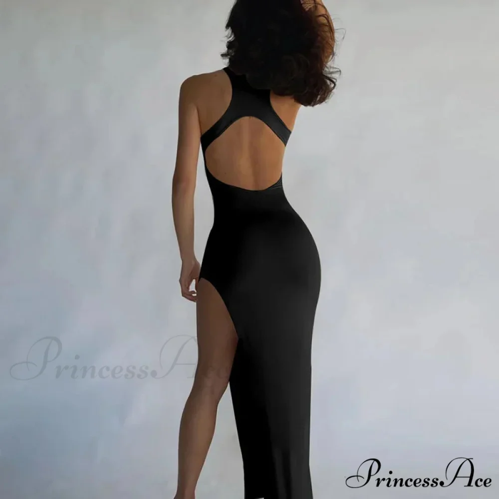 Y2K Solid Slit Club Party Night Wrap Summer Vestidos Para Mujer Elegant Long Backless Bodycon Dress - Image 3