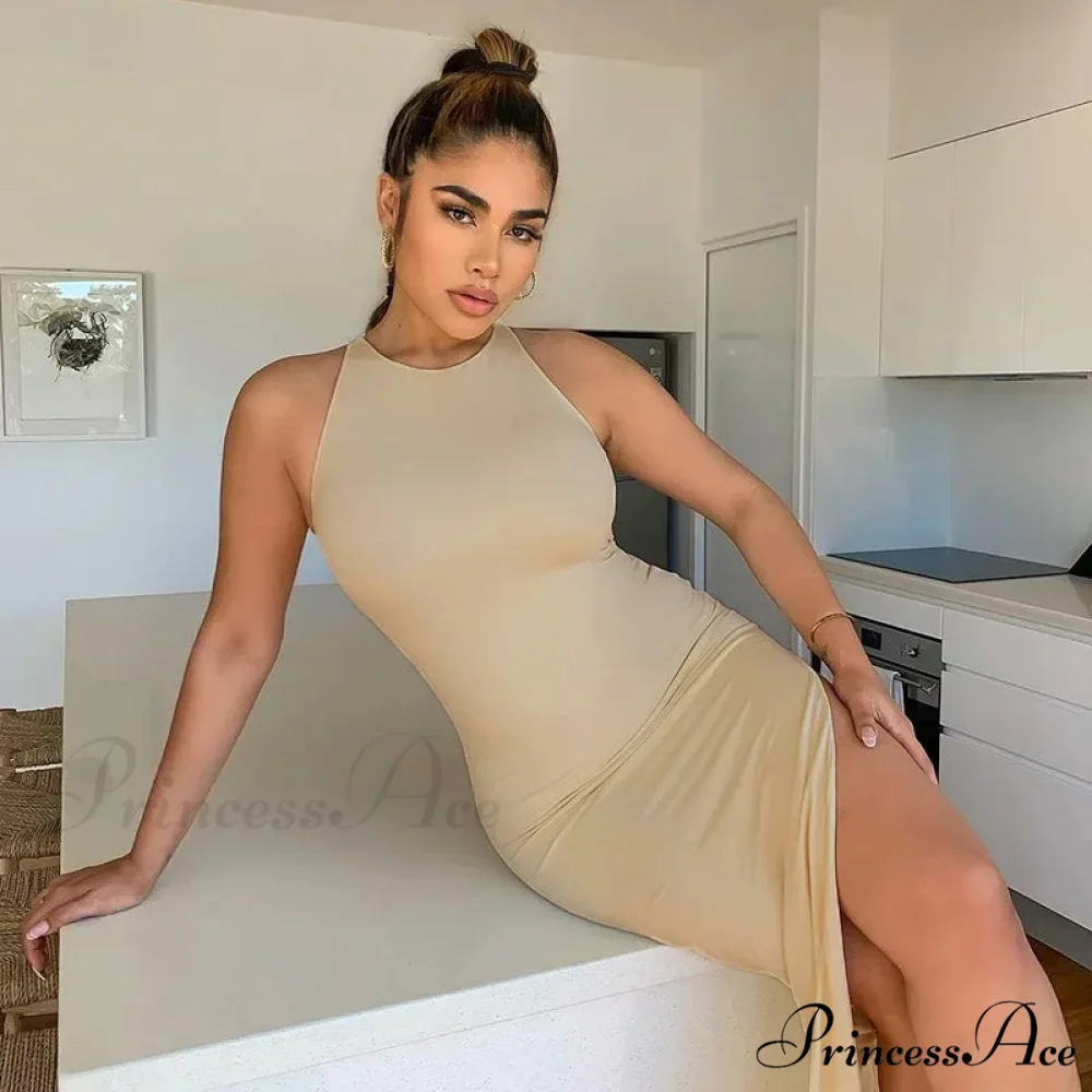 Y2K Solid Slit Club Party Night Wrap Summer Vestidos Para Mujer Elegant Long Backless Bodycon Dress - Image 5