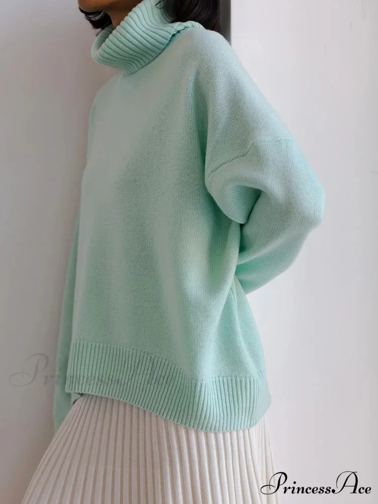 Thick Cozy Oversize Warm White High Neck Knitted Casual Comfortable Sweater - Image 10
