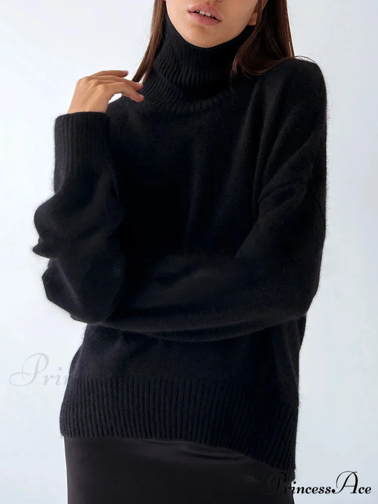 Thick Cozy Oversize Warm White High Neck Knitted Casual Comfortable Sweater - Image 2