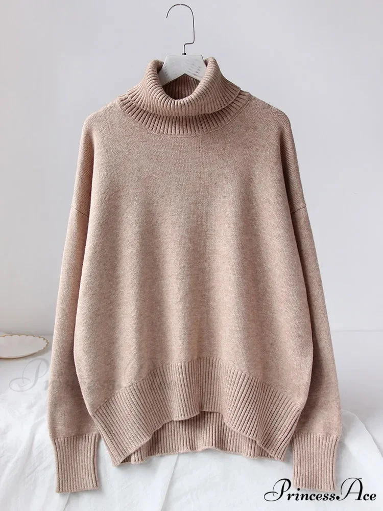 Thick Cozy Oversize Warm White High Neck Knitted Casual Comfortable Sweater - Image 5
