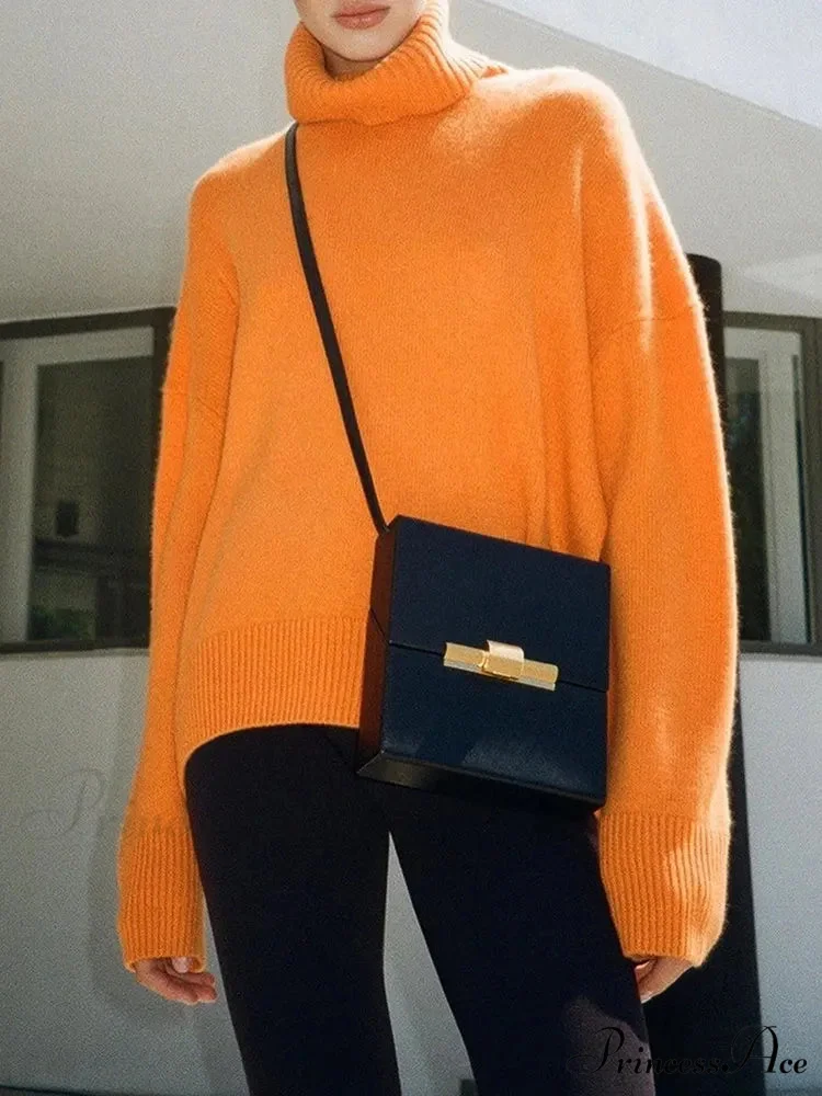 Thick Cozy Oversize Warm White High Neck Knitted Casual Comfortable Sweater - Image 6