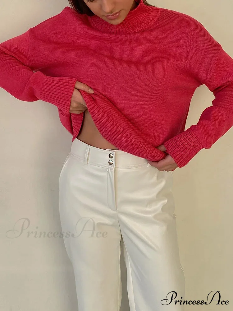 Thick Cozy Oversize Warm White High Neck Knitted Casual Comfortable Sweater - Image 9