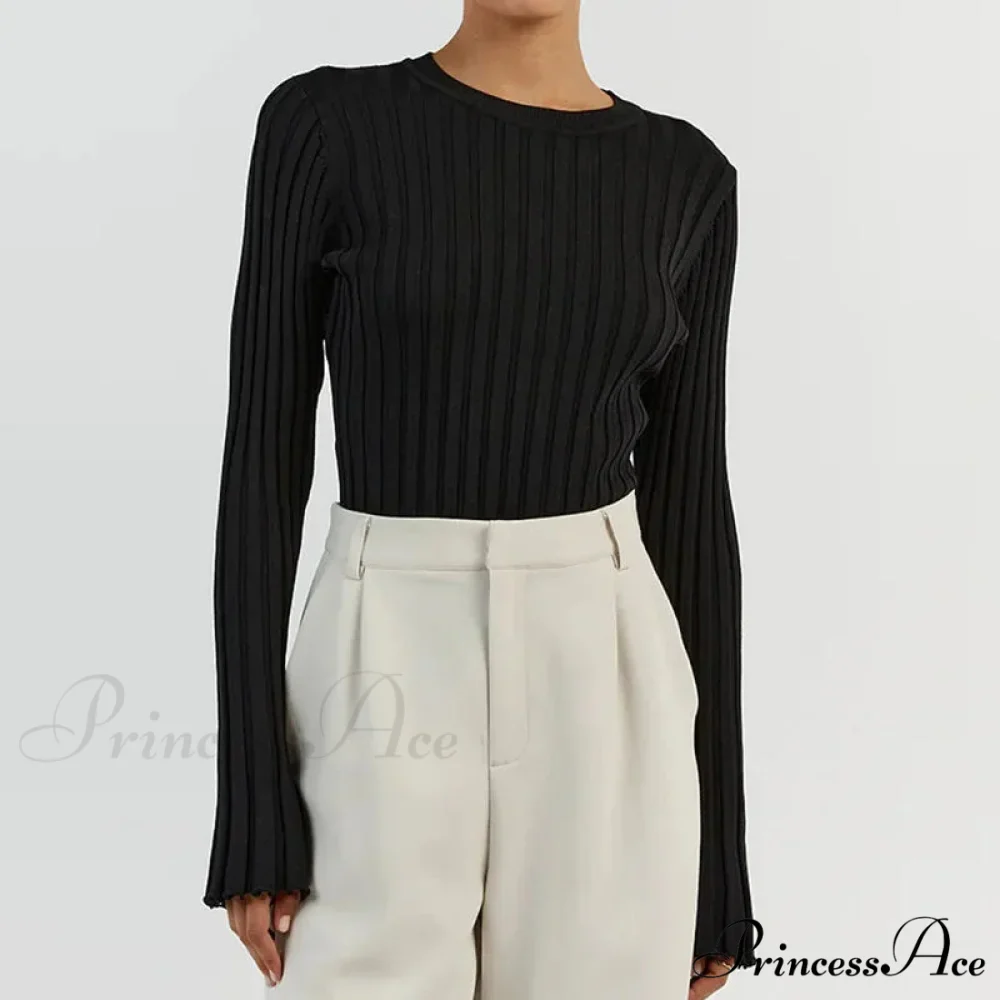 Solid Color Cozy Stylish Long Sleeve Comfortable Ribbed Casual Knit Sweater - Image 3