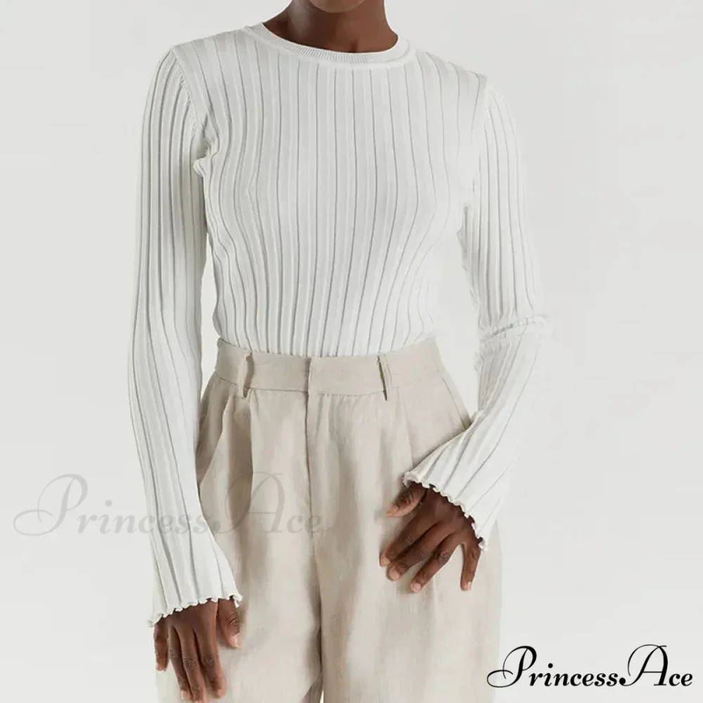 Solid Color Cozy Stylish Long Sleeve Comfortable Ribbed Casual Knit Sweater - Image 4