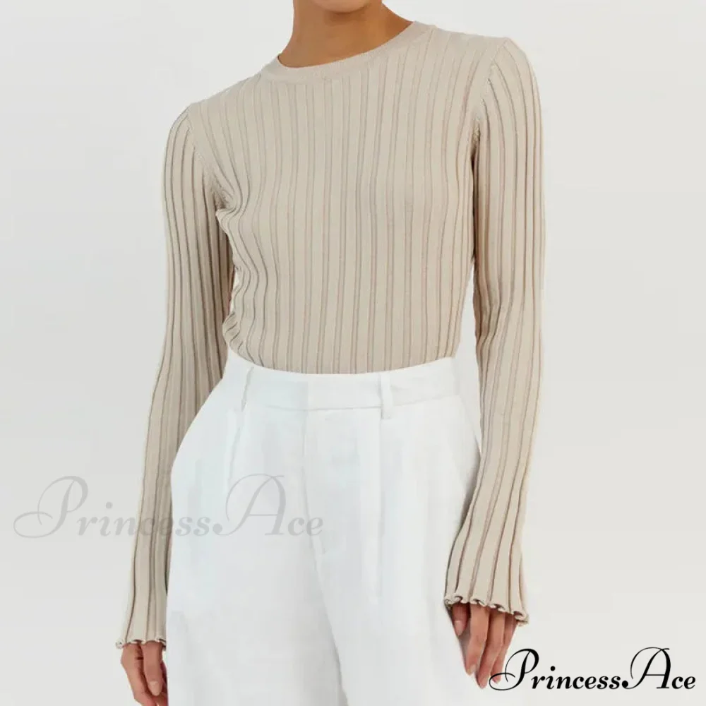 Solid Color Cozy Stylish Long Sleeve Comfortable Ribbed Casual Knit Sweater - Image 5